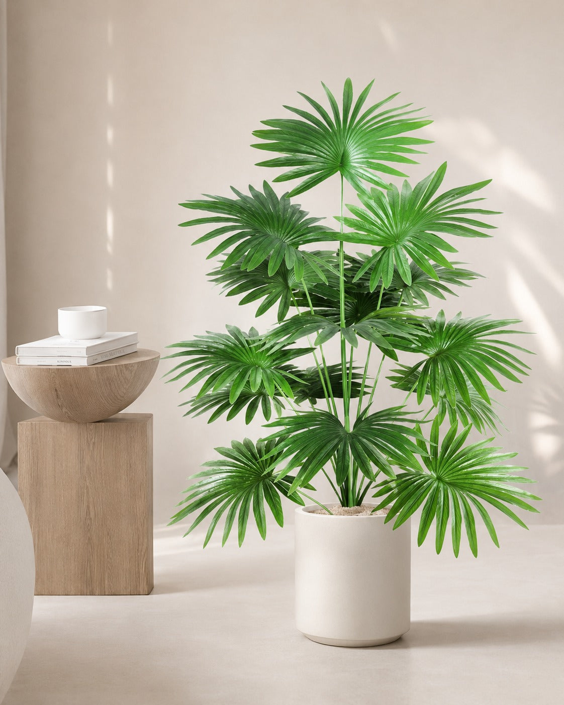 Artificial Fan Palm Plant in White Pot – Modern Indoor Decorative Plant