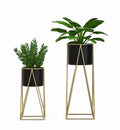 Modern Black & Gold Metal Plant Stand Set – 2-Piece Indoor Flower Pot Display Stand