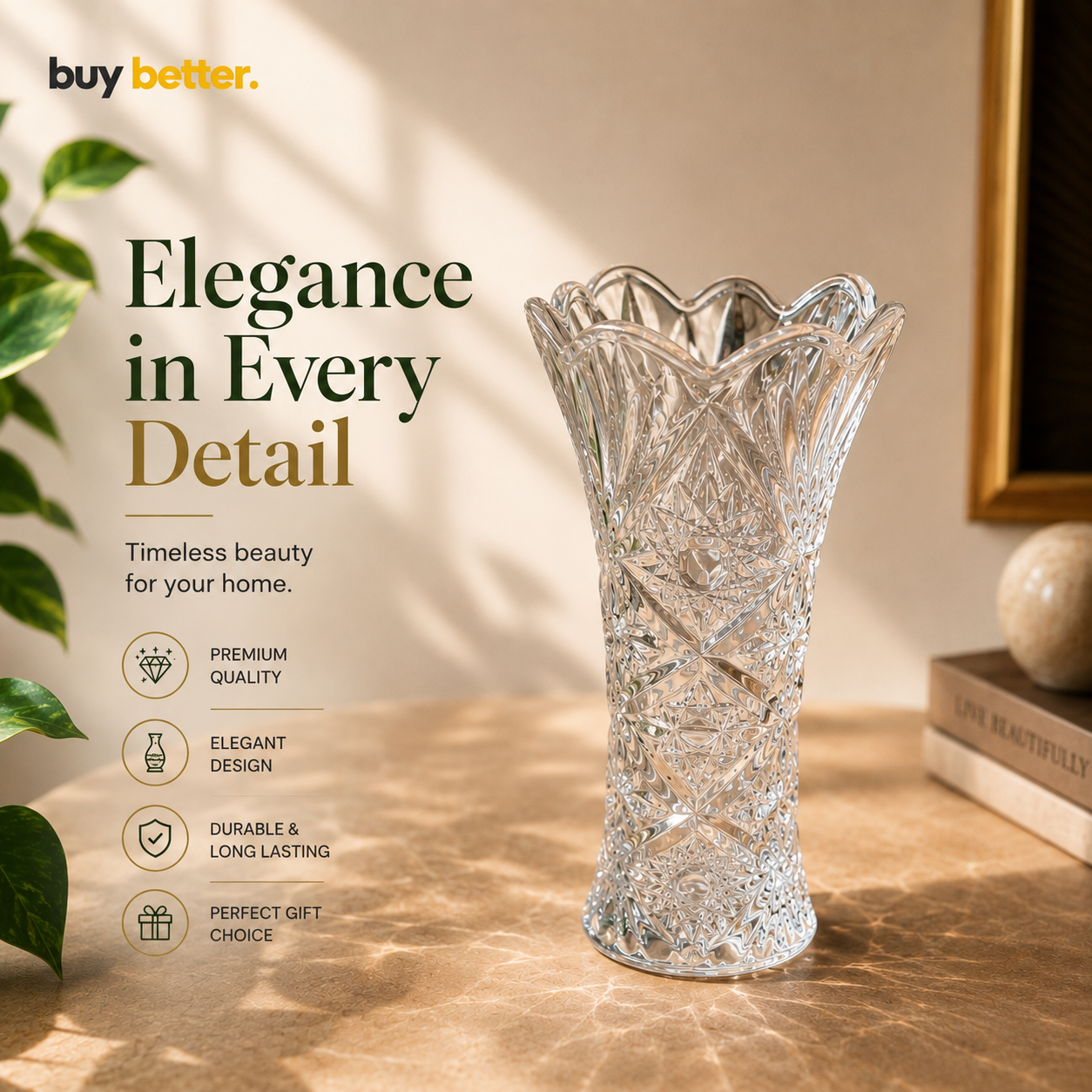 Premium Crystal Glass Flower Vase