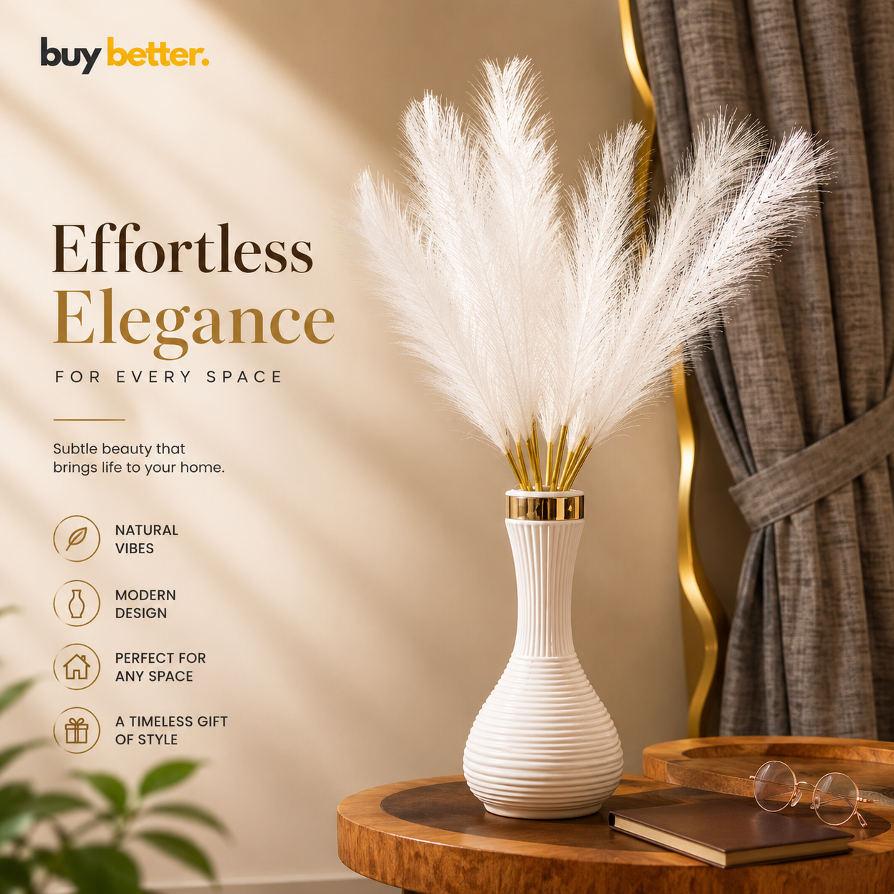 White textured Vase with Decorative white Feathers