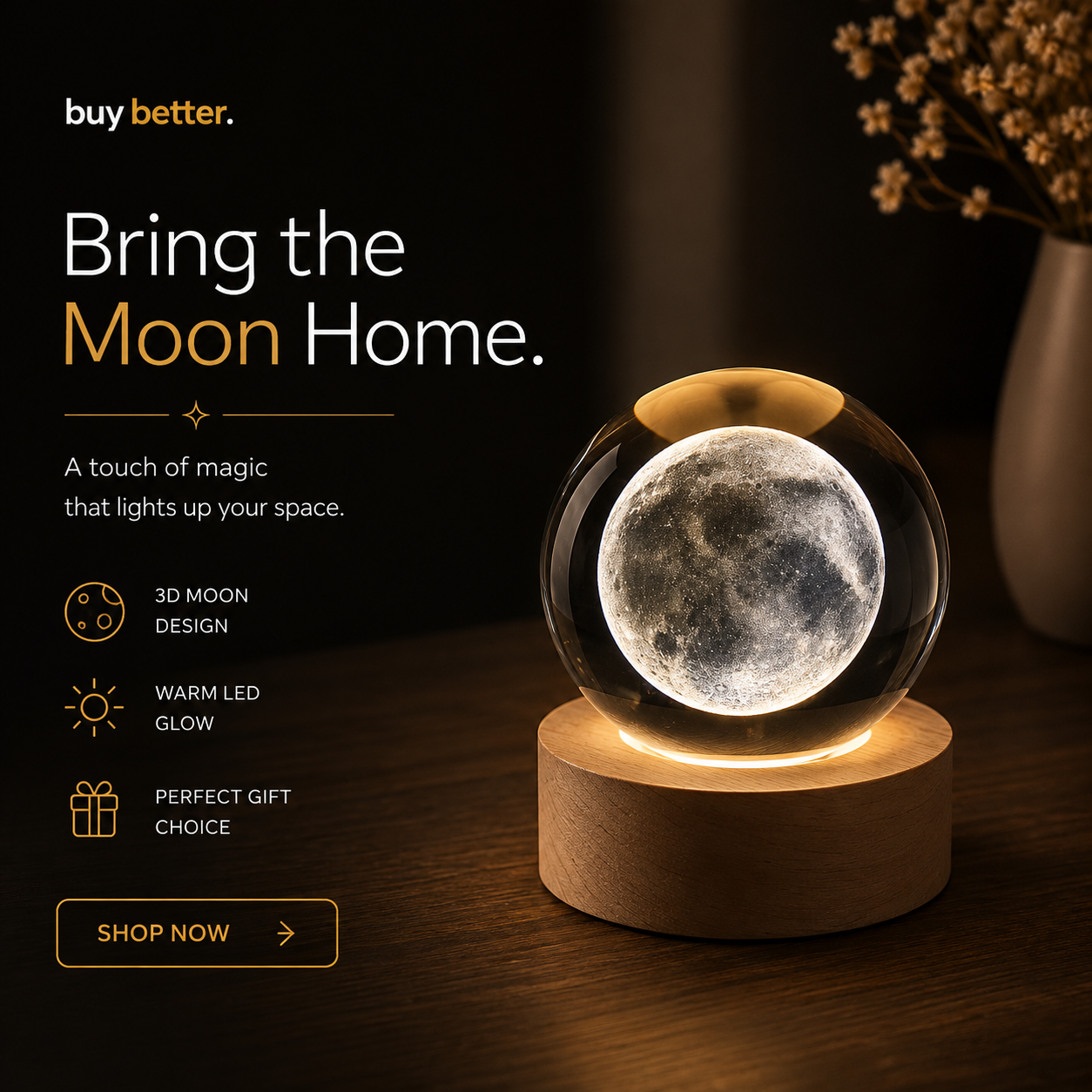 3D Moon Crystal Ball LED Night Lamp