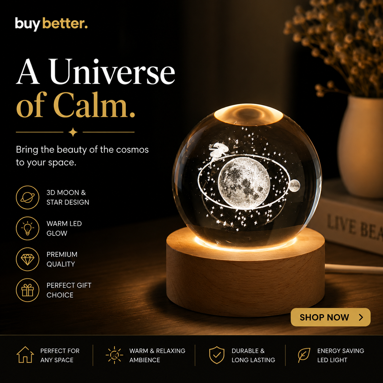 3D Universe Crystal Ball LED Night Lamp