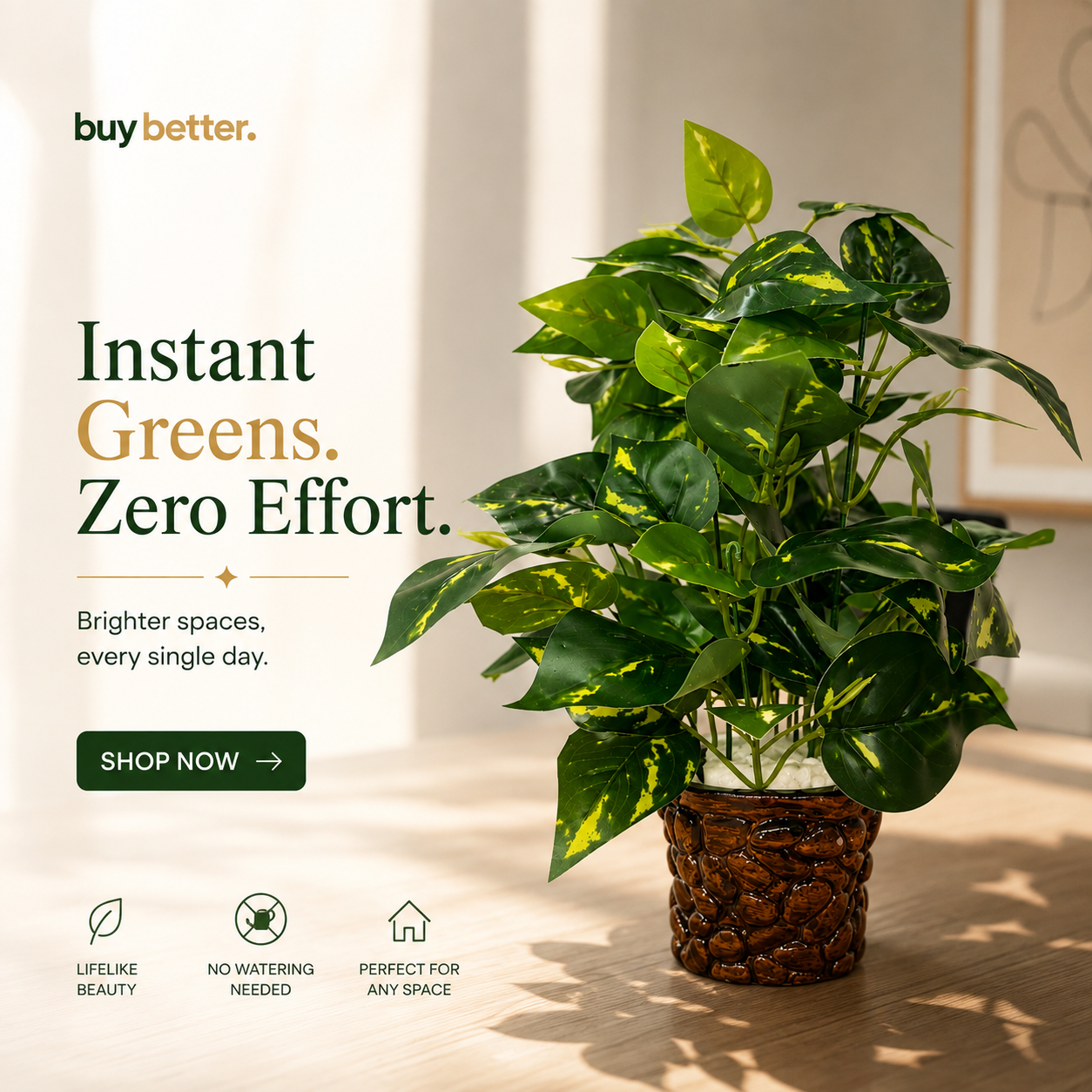 Lush Variegated Artificial Plant with Decorative Pebble Pot