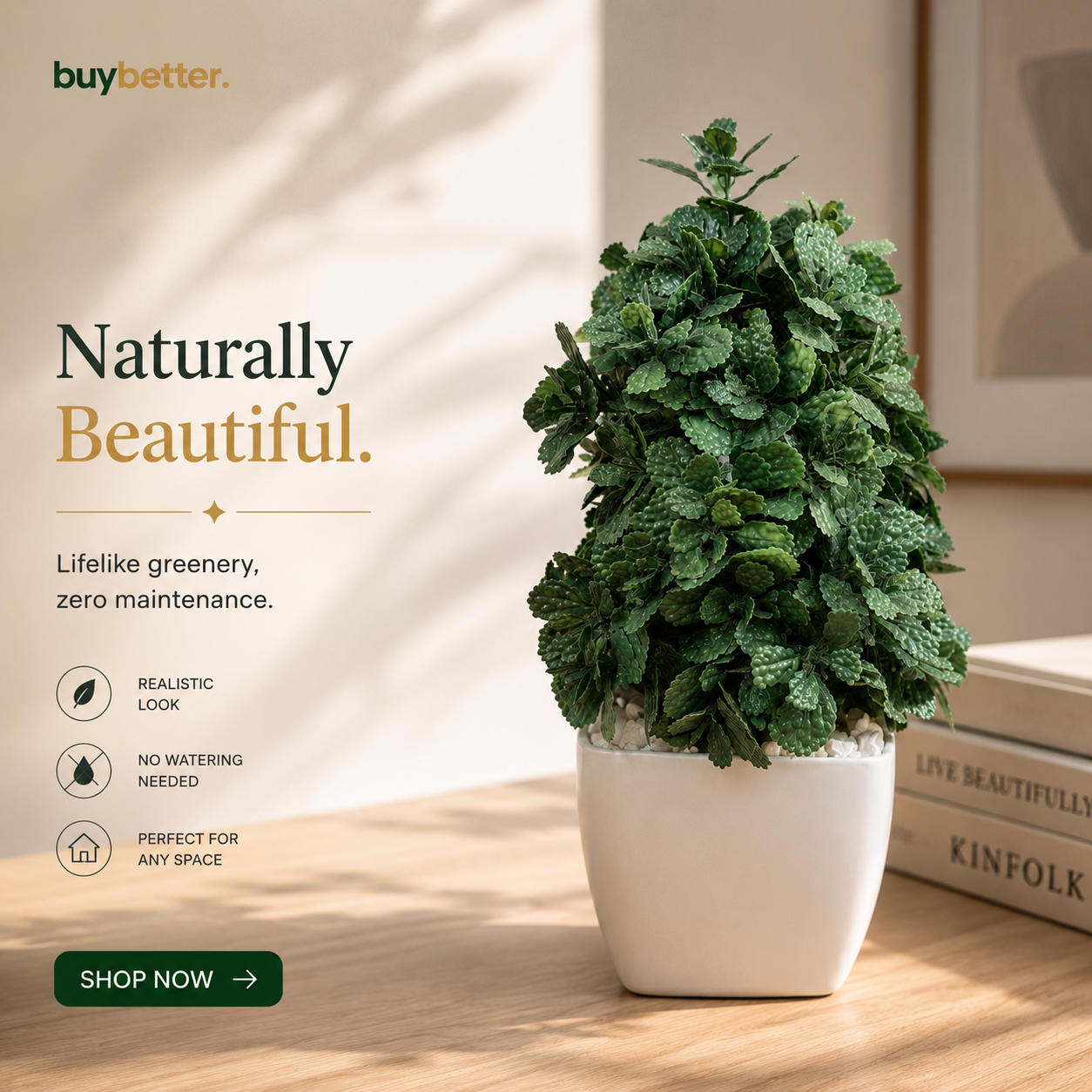 Artificial Green Topiary Plant in White Pot
