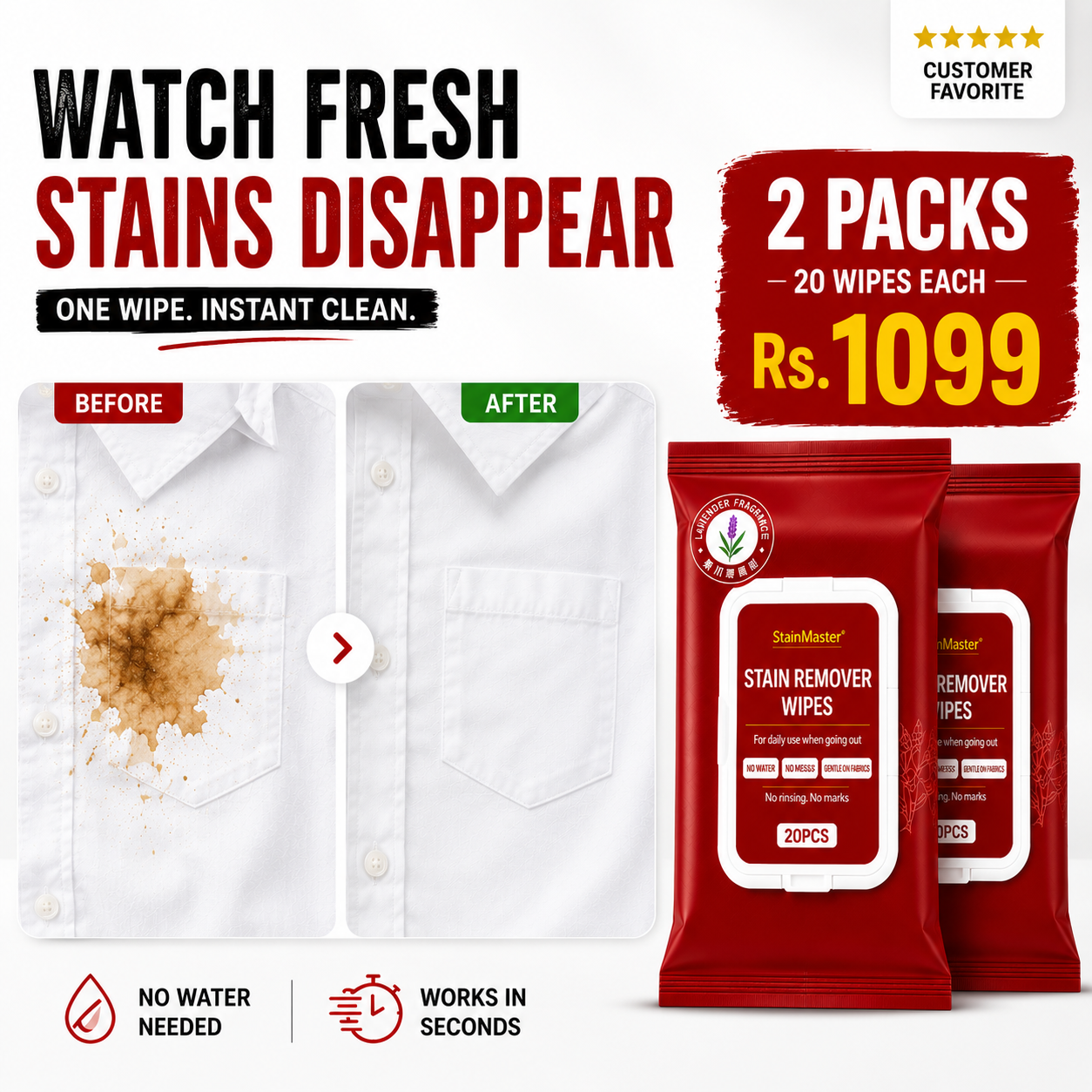 2 pack bundle | Stain Remover Wipes Bundle | 20 wipes each pack