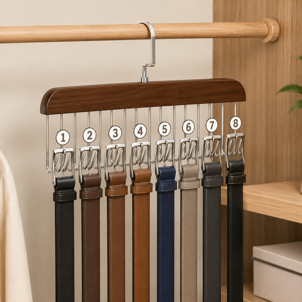 8-Hook Multifunctional Wooden Hanger – Space-Saving Closet Organizer
