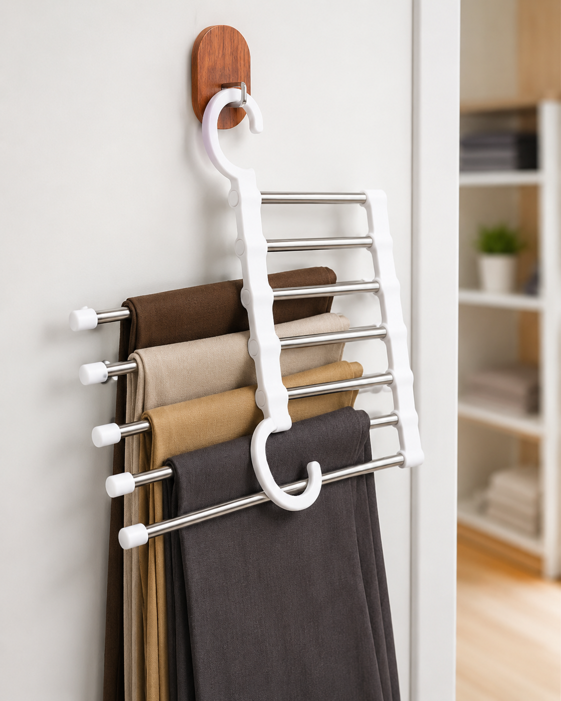 5-in-1 Stainless Steel Pant & Towel Organizer – Space-Saving Adjustable Hanger