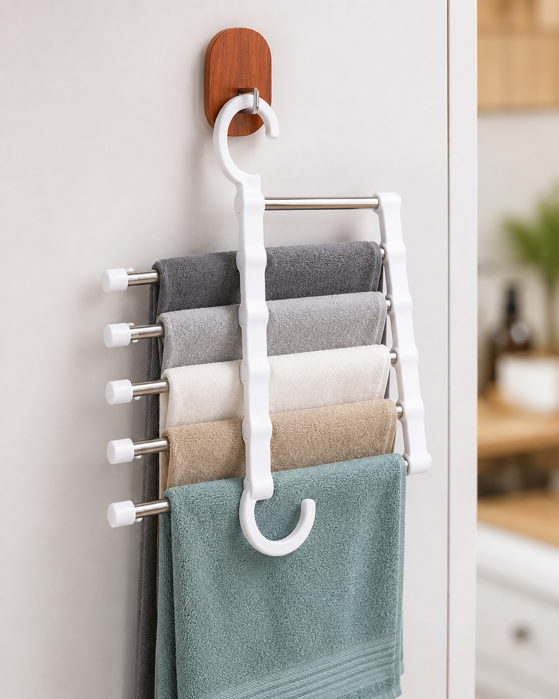 5-in-1 Stainless Steel Pant & Towel Organizer – Space-Saving Adjustable Hanger