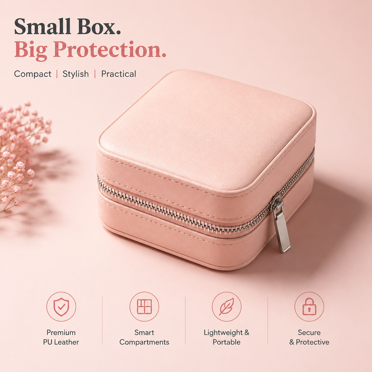 Portable PU Leather Jewellery Organizer Box – Travel Case for Rings, Earrings & Accessories
