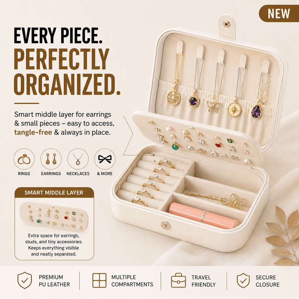 Travel Jewelry Box – Double Layer Portable Organizer for Rings, Earrings & Accessories