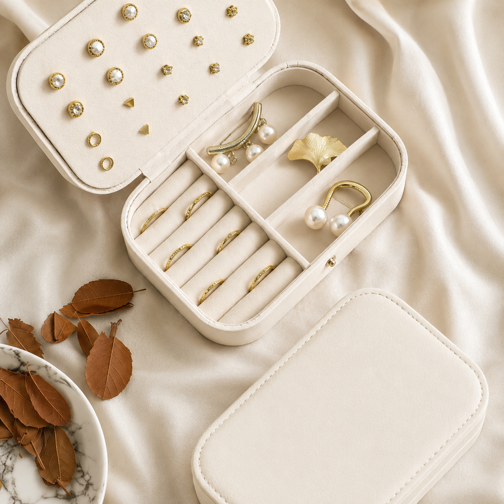 Travel Jewelry Box – Double Layer Portable Organizer for Rings, Earrings & Accessories