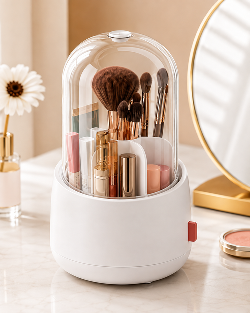 360° Rotating Dust-Proof Makeup Organizer | Brush & Cosmetics Holder