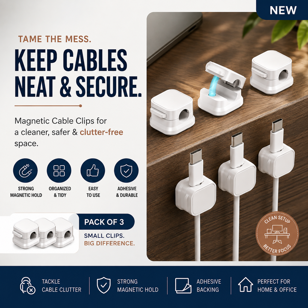 Magnetic Cable Clips – Self-Adhesive Cable Organizer for Home & Office