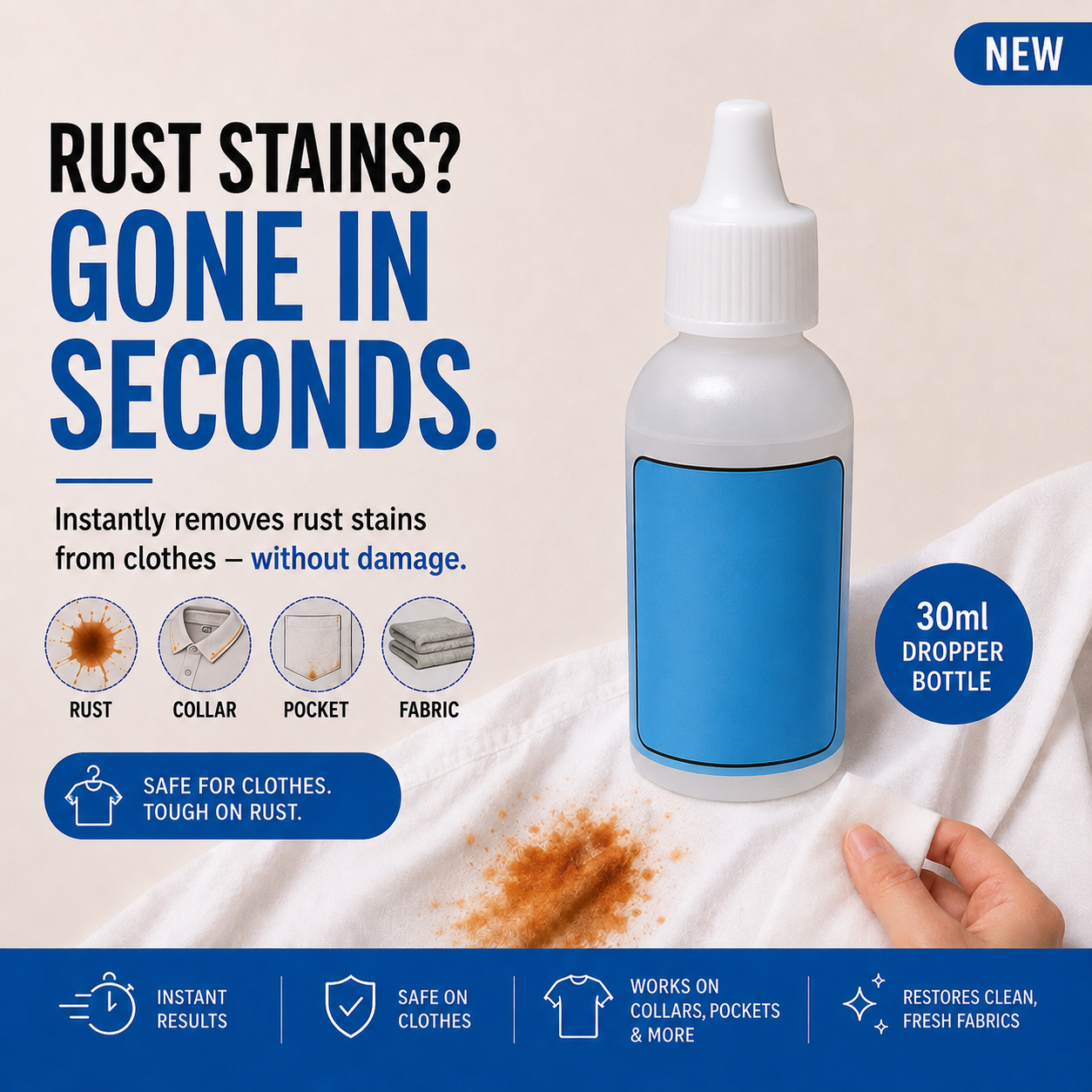 Rust Stain Remover for Clothes – 30ml Dropper