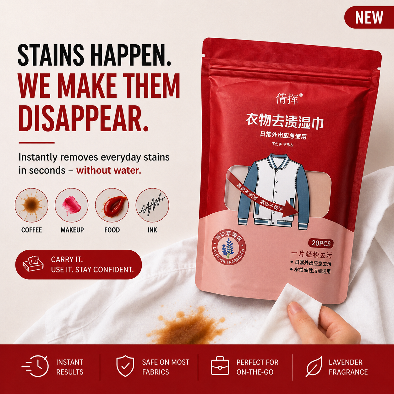 Stain Remover Wipes (Imported) 20 Wipes Pack